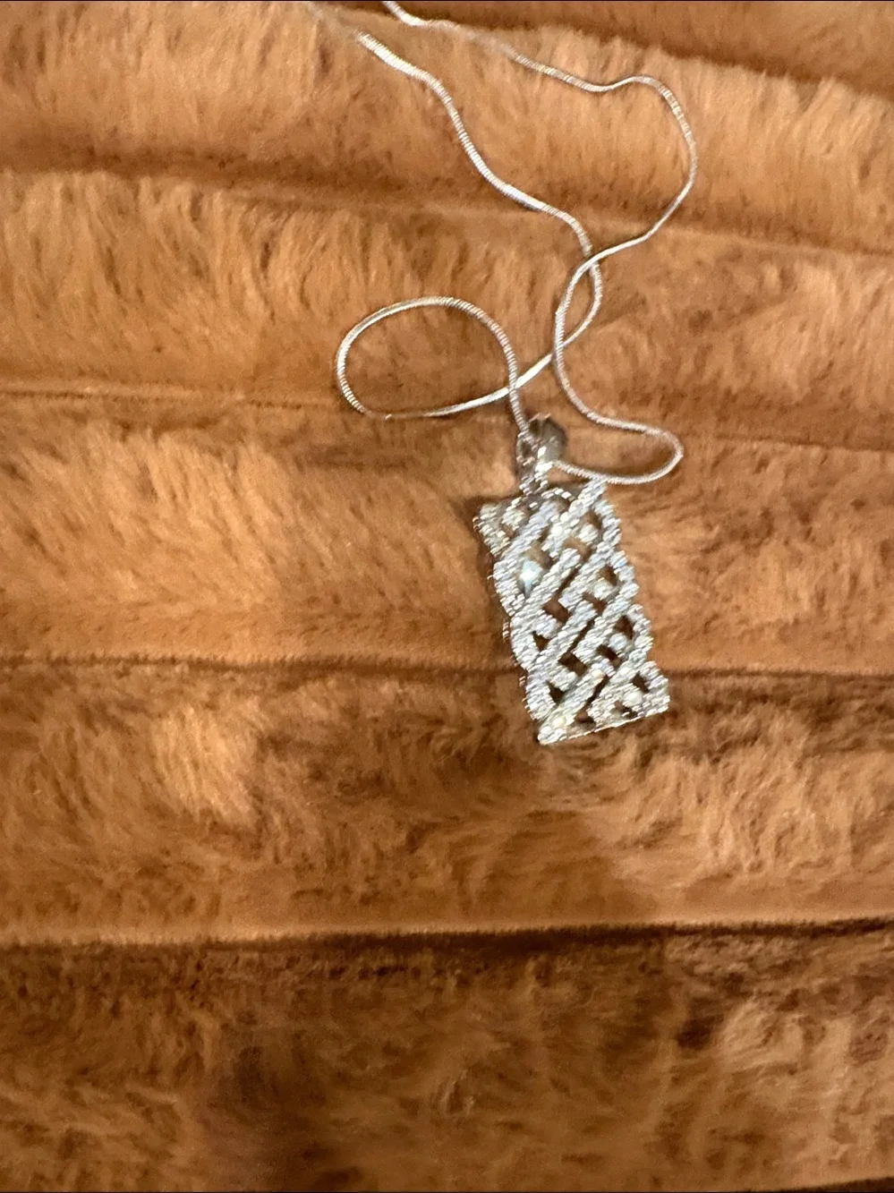 Sterling Silver CZ Pavé Rectangle Pendant Necklace - Silver